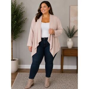 Women's Draped Open Front Cardigan - Blush Pink